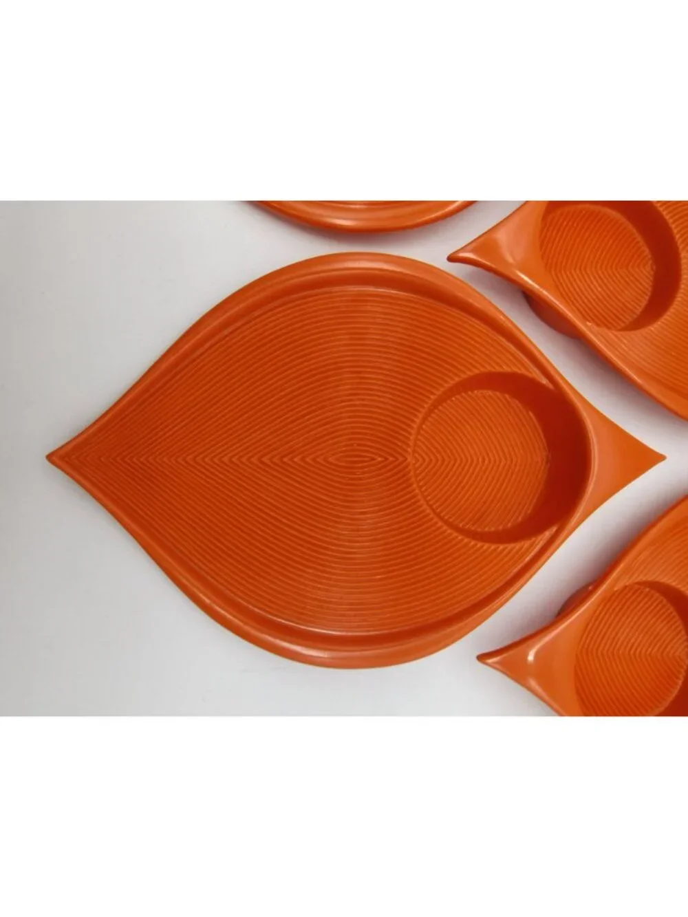 4 Vintage MCM Orange Snack Plates, Plastic Chip Dip Trays Atomic Kitchen Decor